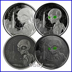 4PC 2021 Republic of Ghana Alien 1/2 oz Silver Antiqued / Rhodium Proof