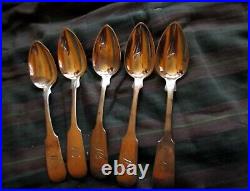 5 ANTIQUE COIN SILVER Fiddler SPOONS WILLIAM THOMSON NY 1820 120 GRAMS