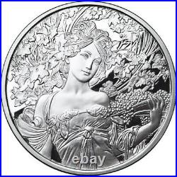 5 OZ LIMITED EDITION ANTIQUE SILVER PROOF COIN MUCHA COLLECTION CHAMPAGNE WithCOA