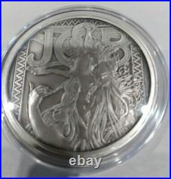 5 OZ LIMITED EDITION ANTIQUE SILVER PROOF COIN MUCHA COLLECTION (JOB) WithCOA