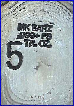 5 oz. 999 Fine Silver MK Barz 3D Lion Hand Poured Bar Antique Finish RARE