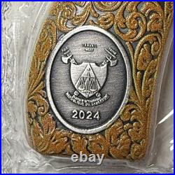 5oz 2024 Cameroon Revolver Gun Silver Antiqued High Relief Shaped Coin