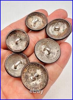 6 Antique MEXICAN Taxco Sterling Silver Cincuenta Centavos Coin Shirt Buttons