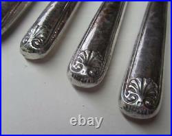 7 Rare Kings Fiddle Thread & Shell American Coin Silver Dessert Knives R & W W