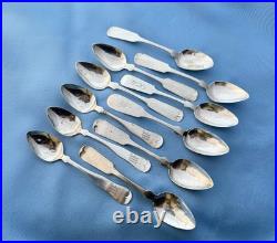 90 Coin Silver Scrap or Not 11 Teaspoons Different Makers All Damaged 159 Gr