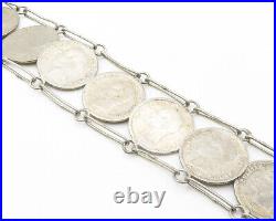 925 Sterling Silver Vintage Antique Bolivian Coin Chain Bracelet BT5595