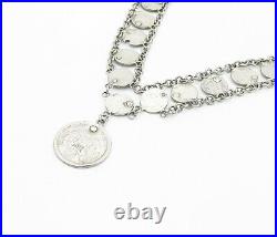 925 Sterling Silver Vintage Antique Guatemala Coin Chain Necklace NE1274