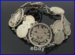 925 Sterling Silver Vintage Antique Guatemalan Coin Chain Bracelet BT3531