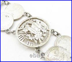 925 Sterling Silver Vintage Antique Guatemalan Coin Chain Bracelet BT3531