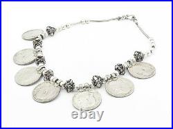 925 Sterling Silver Vintage Antique Indian Rupee Coin Chain Necklace NE1486