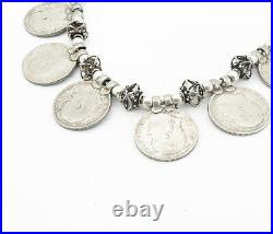 925 Sterling Silver Vintage Antique Indian Rupee Coin Chain Necklace NE1486