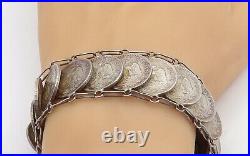 925 Sterling Silver Vintage Antique Mexican Coin Link Chain Bracelet BT2491