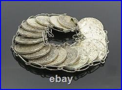 925 Sterling Silver Vintage Antique Mexican Coin Link Chain Bracelet BT3529