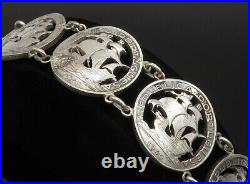 925 Sterling Silver Vintage Antique Portuguese Coin Chain Bracelet BT4899