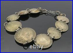 925 Sterling Silver Vintage Antique Shilling Coin Chain Bracelet BT3525