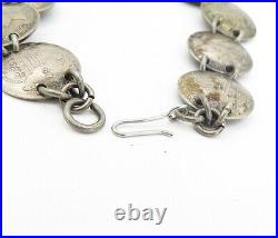 925 Sterling Silver Vintage Antique Shilling Coin Chain Bracelet BT3525