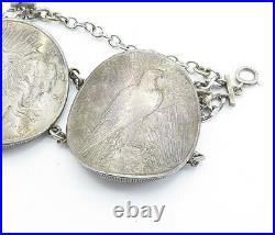925 Sterling Silver Vintage Antique U. S. Dollar Coin Chain Bracelet BT2793