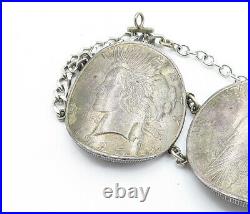 925 Sterling Silver Vintage Antique U. S. Dollar Coin Chain Bracelet BT2793