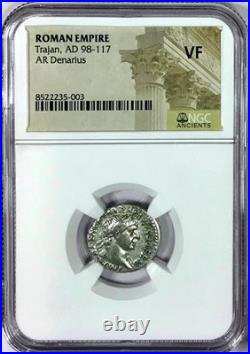 98-117 AD Trajan withHercules Rev. Ancient Roman Silver Denarius Coin NGC VF