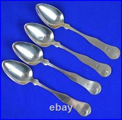 A. DUNYON COIN SILVER SPOONS (4) PORTLAND ME. RETAILER c1860 5 3/4 49 G