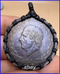 A Pre owned Silver Unique Coin Made As Leather Wearing Pendant