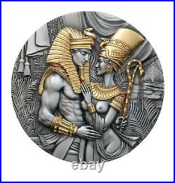 AMENHOTEP AND NEFERTITI 2 Oz Silver Coin 2000 Francs Cameroon 2023