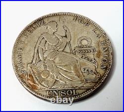 ANTIQUE 1925 PERU SOUTH AMERICA 1 SOL BIG ORIGINAL SILVER PERUVIAN COIN 24.9 gr