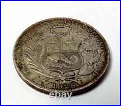 ANTIQUE 1925 PERU SOUTH AMERICA 1 SOL BIG ORIGINAL SILVER PERUVIAN COIN 24.9 gr