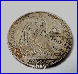 ANTIQUE 1925 PERU SOUTH AMERICA 1 SOL BIG ORIGINAL SILVER PERUVIAN COIN 24.9 gr