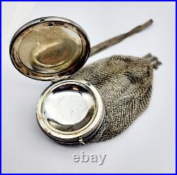 ANTIQUE LARGE VICTORIAN STERLING SILVER MESH COIN PURSE & MAKEUP COMPACT 155g