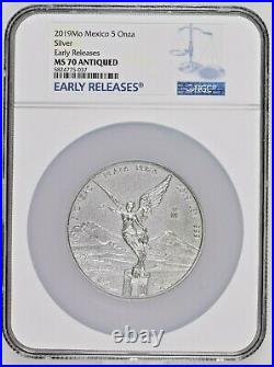 ANTIQUE LIBERTAD MEXICO 2019 5 oz Silver Coin NGC MS 70 EARLY RELEASES ER