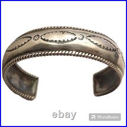 ANTIQUE Navajo Ingot Coin Silver Cuff BRACELET with Stamp Work and Twisted Wire