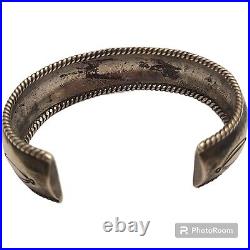 ANTIQUE Navajo Ingot Coin Silver Cuff BRACELET with Stamp Work and Twisted Wire