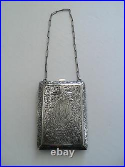 ANTIQUE STERLING SILVER LADIES DANCE / COIN PURSE with COMPACT, 104 grams