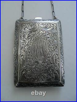ANTIQUE STERLING SILVER LADIES DANCE / COIN PURSE with COMPACT, 104 grams