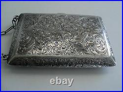 ANTIQUE STERLING SILVER LADIES DANCE / COIN PURSE with COMPACT, 104 grams