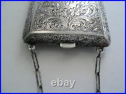 ANTIQUE STERLING SILVER LADIES DANCE / COIN PURSE with COMPACT, 104 grams