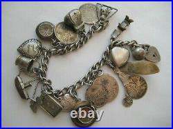 ANTIQUE Victorian GERMAN COIN Love Token Silver Charm Bracelet VERY UNUSUAL