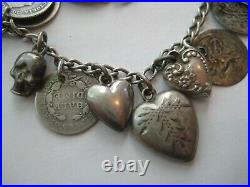 ANTIQUE Victorian LOVE TOKEN Coin Silver Charm Bracelet LOADED 1853-1908