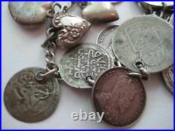 ANTIQUE Victorian LOVE TOKEN Coin Silver Charm Bracelet LOADED 1853-1908