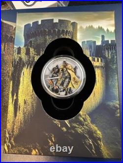 ARTHUR PENDRAGON CAMELOT Antique Finish 1 Oz Silver Coin $2 Niue 2023 Low Mintag