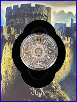ARTHUR PENDRAGON CAMELOT Antique Finish 1 Oz Silver Coin $2 Niue 2023 Low Mintag