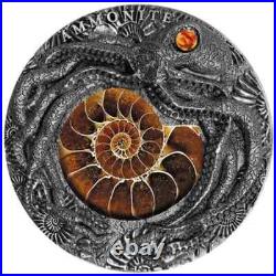 Ammonite 2 oz HIGH RELIEF Antique finish. 999 Silver Coin 5$ Niue Island 2019