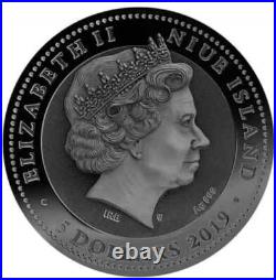 Ammonite 2 oz HIGH RELIEF Antique finish. 999 Silver Coin 5$ Niue Island 2019
