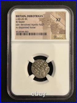 Ancient Britain Durotriges 60-20 BC, Celts SILVER Bi Stater Celtic Coin, NGC XF