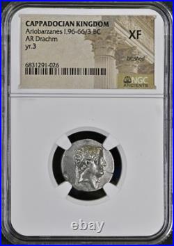 Ancient Cappadocia NGC Graded XF 96BC-63BC Silver Drachm Coin Ariobarzanes I