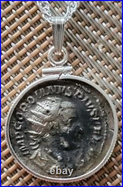 Ancient Roman Empire Emperor Gordian Silver Coin 925 Sterling Necklace with COA