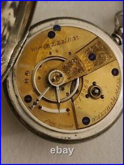 Antique 1857 WALTHAM Wm Ellery US Civil War Coin Silver Key Wind Pocket Watch