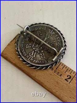 Antique 1861 German States Prussia Silver Coronation Thaler Coin Brooch Wilhelm