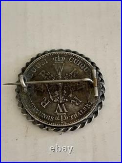 Antique 1861 German States Prussia Silver Coronation Thaler Coin Brooch Wilhelm
